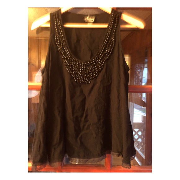 Angie black beaded and lace A-line top - Picture 1 of 3
